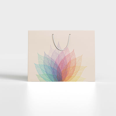 Ivory and Multi Colour Leaves Printed Paper Bag