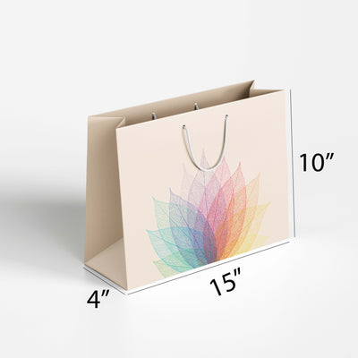 Ivory and Multi Colour Leaves Printed Paper Bag