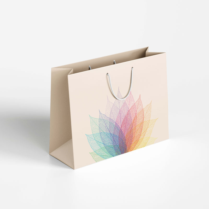 Ivory and Multi Colour Leaves Printed Paper Bag