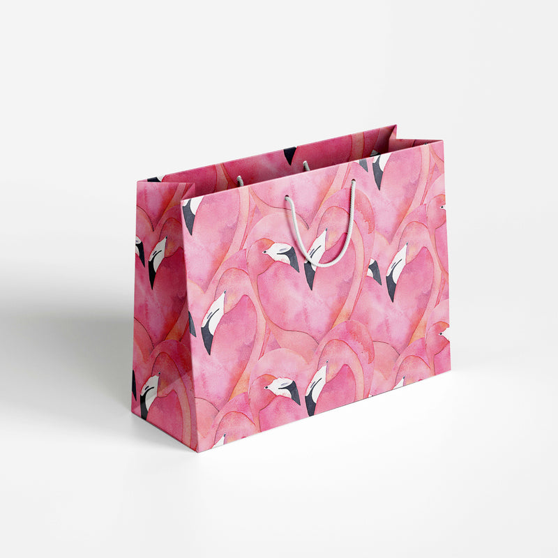 Pink Watercolour Background With Flamingo Paper Bag