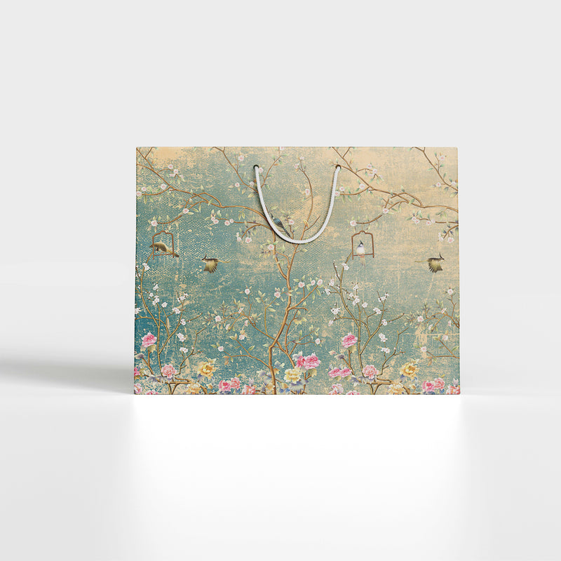 Botanical Chinoiserie Flowers, Birds and Branches Paper Bag