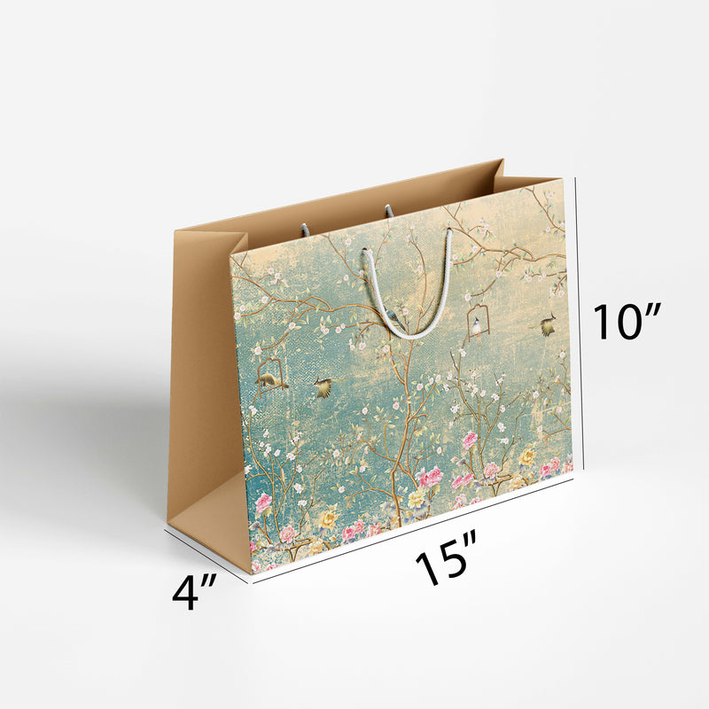 Botanical Chinoiserie Flowers, Birds and Branches Paper Bag