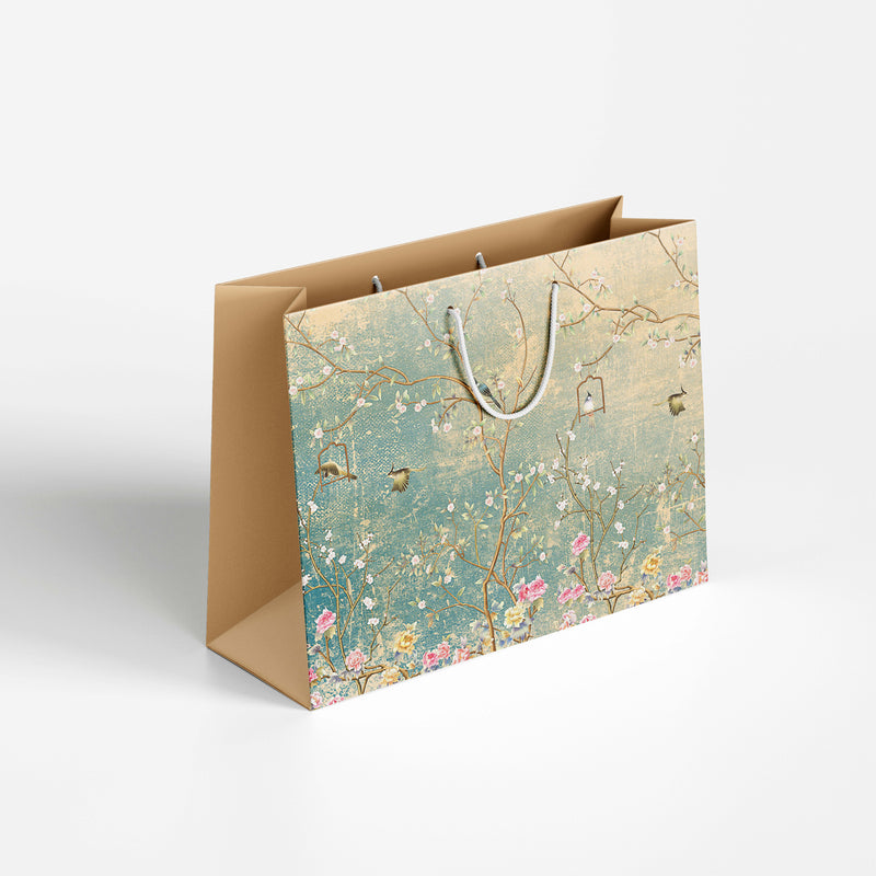 Botanical Chinoiserie Flowers, Birds and Branches Paper Bag