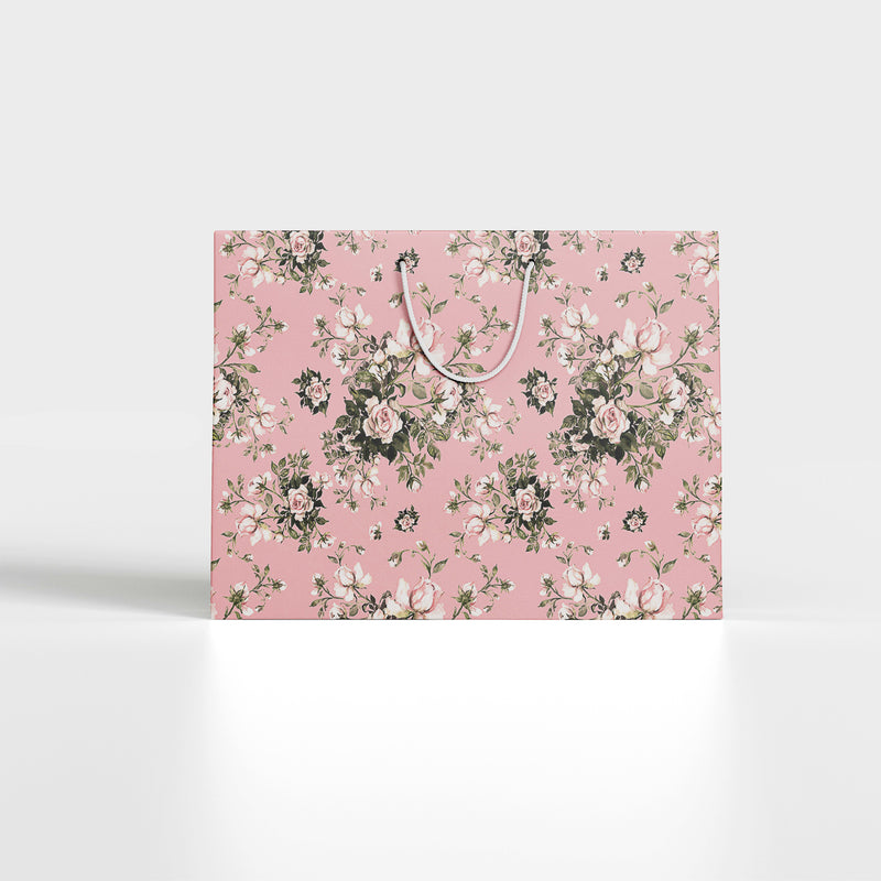 Rose Pattern on Pink Background Paper Bag