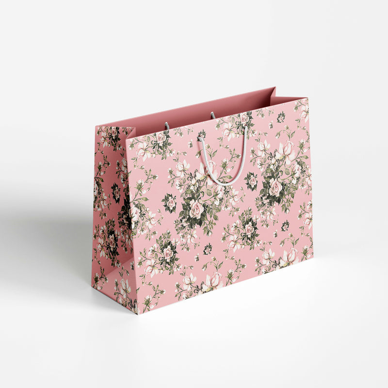 Rose Pattern on Pink Background Paper Bag