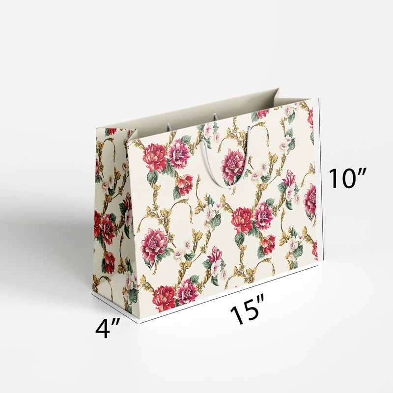 Floral Pattern on a Cream Background Paper Bag