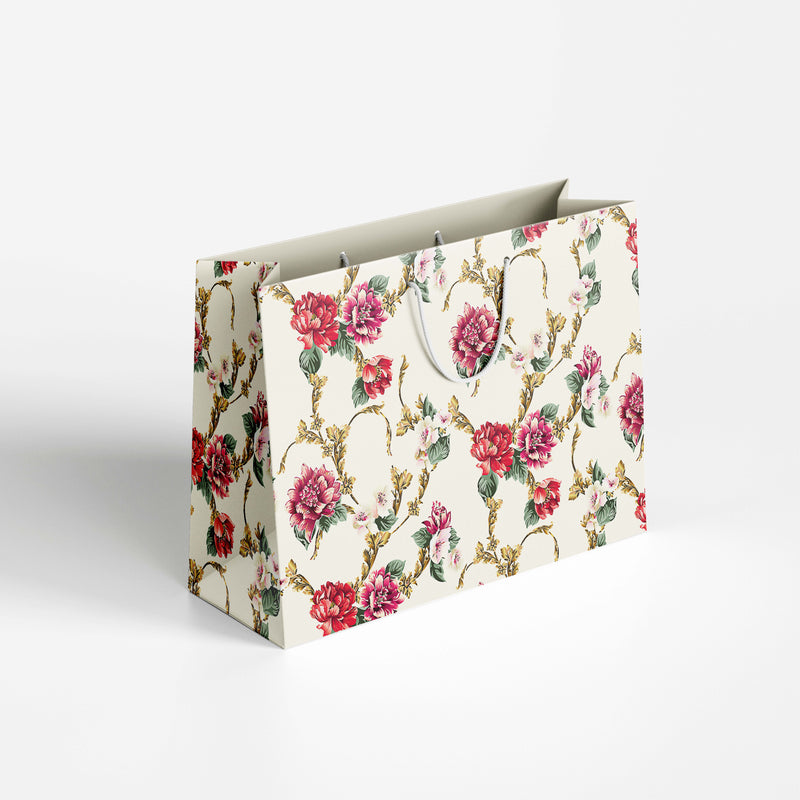 Floral Pattern on a Cream Background Paper Bag