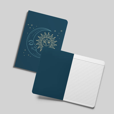 Sun and Moon Blue Ruled Notebook