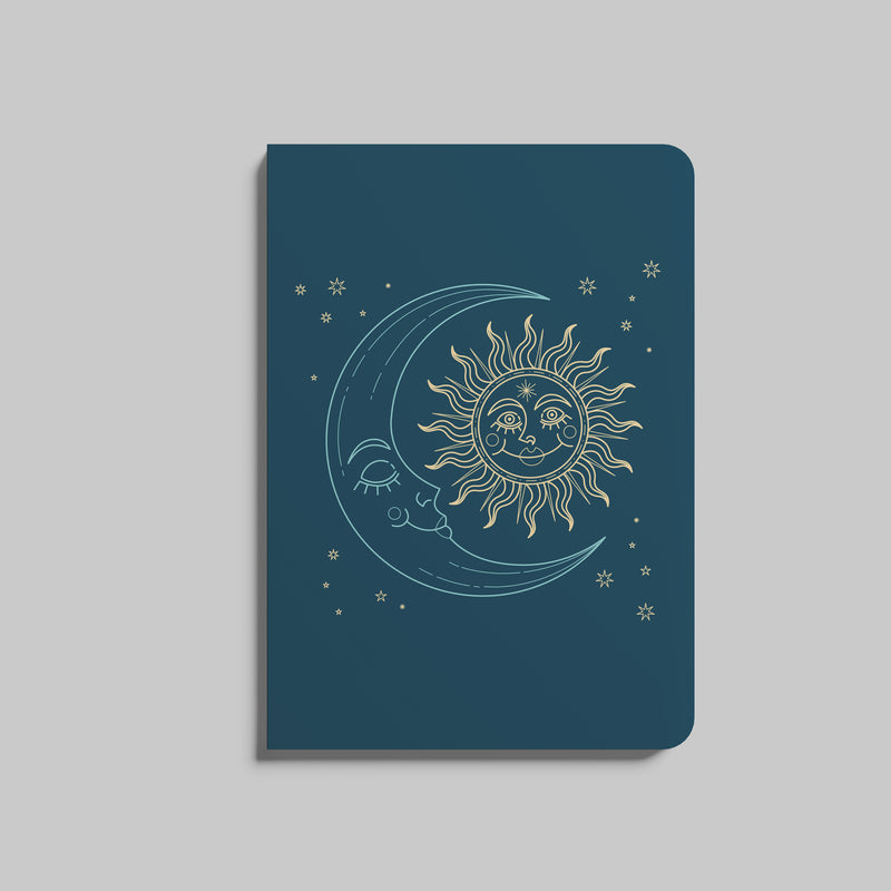 Sun and Moon Blue Ruled Notebook