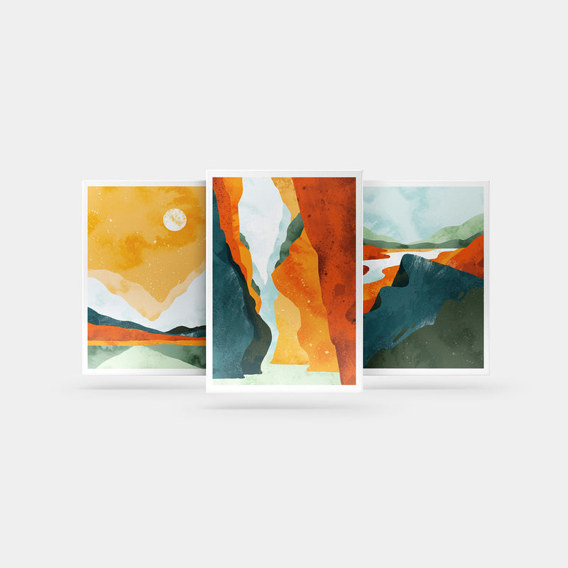 Enhance Your Spaces: Discover the Charm of a Set of 3 Boho Landscape Abstract Art Canvas Prints