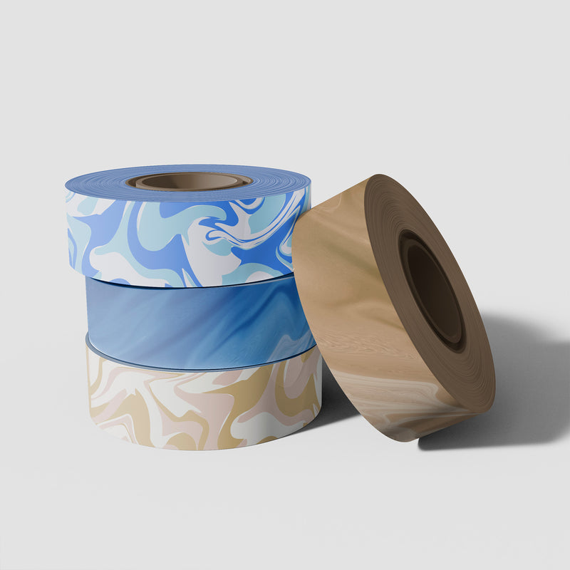 Dual Elegance, Quadruple Style: Set of 4 Washi Tapes - Two in Blue Base and Two in Brown Base, all adorned with Abstract Marble Textures for Sophisticated Crafting Adventures!