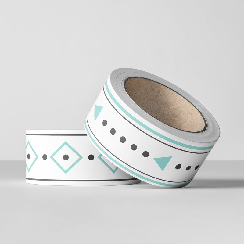 Geometric Harmony: Dynamic Duo of Washi Tapes - White Base adorned with Dots, Triangles, and Squares for Endless Creative Ventures!