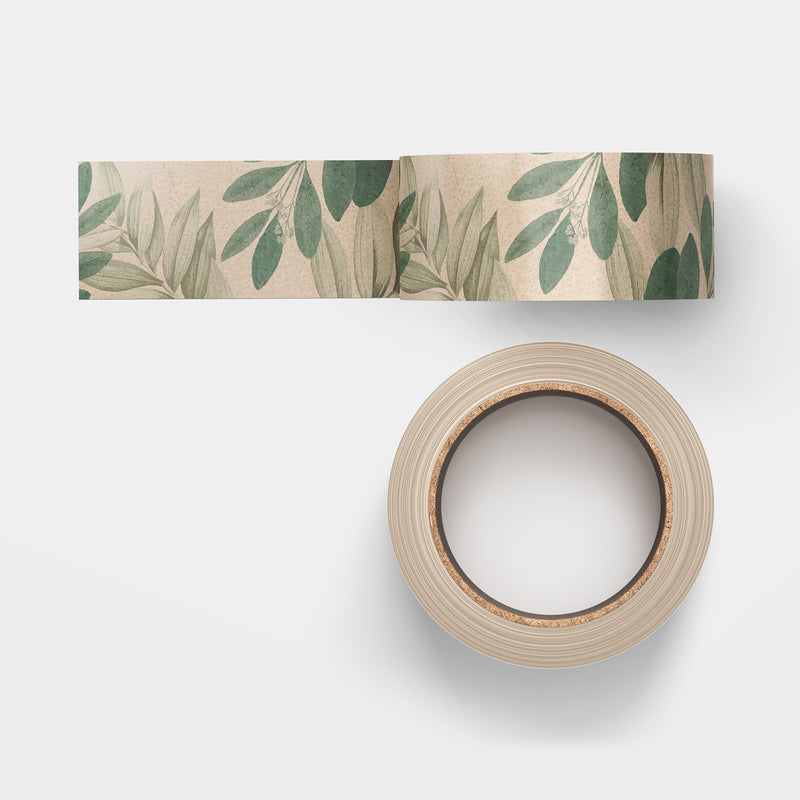 Earthy Elegance: Brown Base Washi Tape adorned with Delicate Green Leaves for a Natural and Artistic Touch!