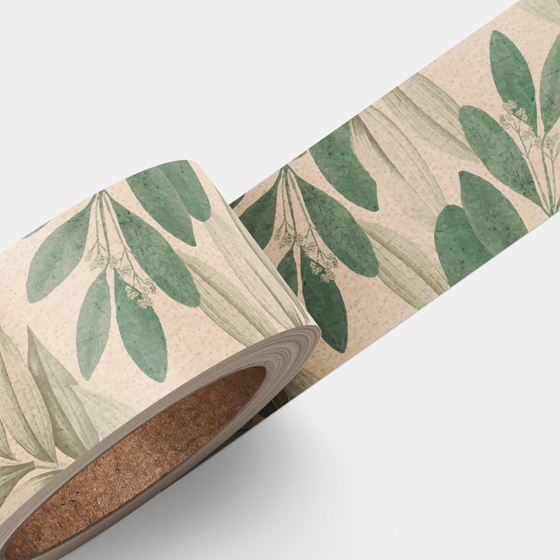 Earthy Elegance: Brown Base Washi Tape adorned with Delicate Green Leaves for a Natural and Artistic Touch!