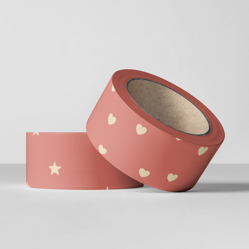 Dual Delights: Set of 2 Washi Tapes - Radiant Red Organza Base featuring Star and Heart Elements for Expressive Crafting!