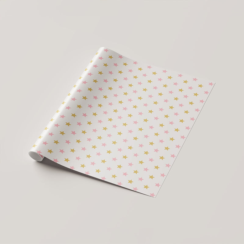 Pink and Gold Stars on a Crisp White Background Wrapping Sheet