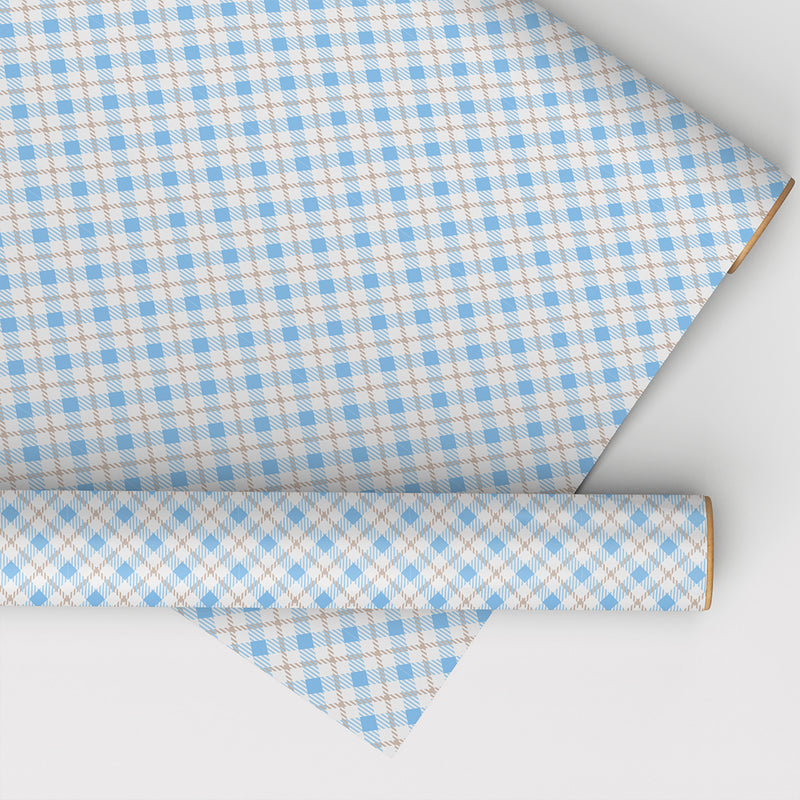 Set of 4 Wrapping Sheets with Blue Textures Featuring Animals, Polka Dots, Zig Zags, and Plaid