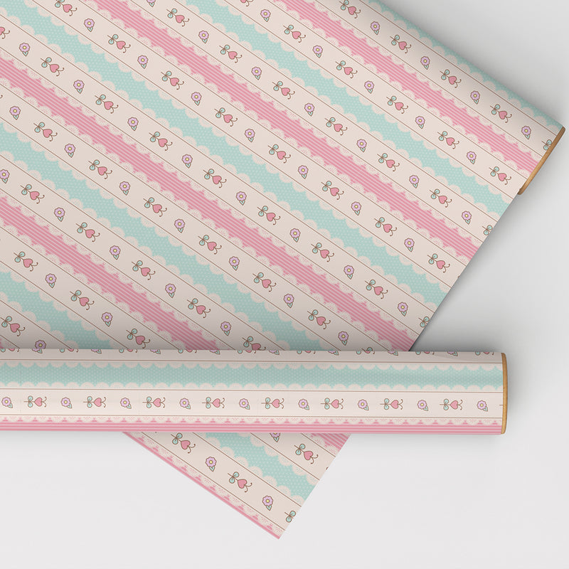 Set of 3 Wrapping Sheets with Charming Pastel Floral Designs