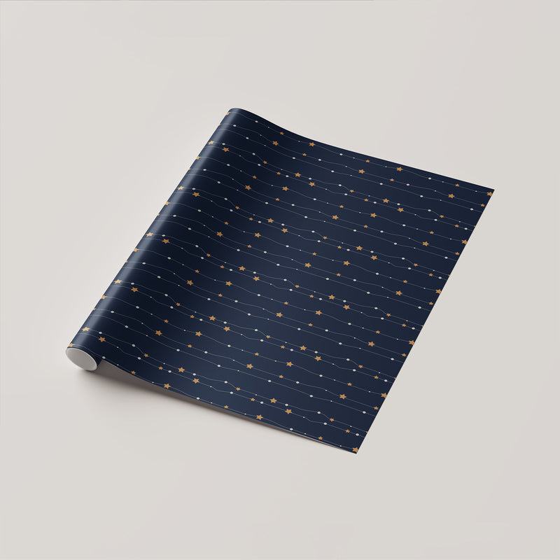 Navy Blue Elegance with Gold Star Wrapping Sheet