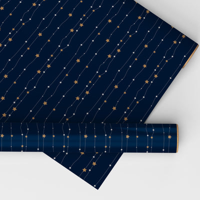 Navy Blue Elegance with Gold Star Wrapping Sheet