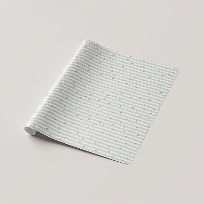 Pastel Multicolour Dots Dance Across a Serene Grey-Blue Wrapping Sheet