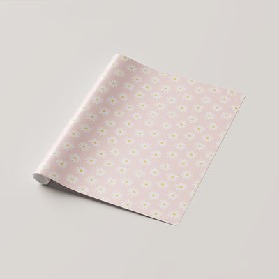 White Hand-Drawn Flowers Adorn a Pink / Blue Background Wrapping Sheet