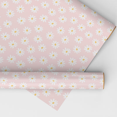 White Hand-Drawn Flowers Adorn a Pink / Blue Background Wrapping Sheet