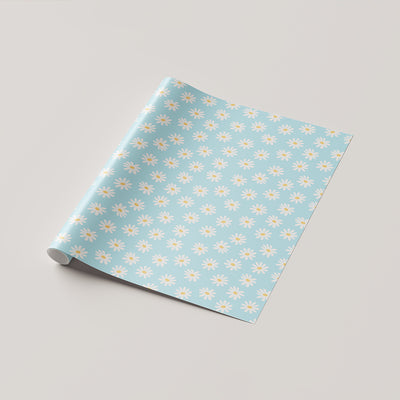 White Hand-Drawn Flowers Adorn a Pink / Blue Background Wrapping Sheet