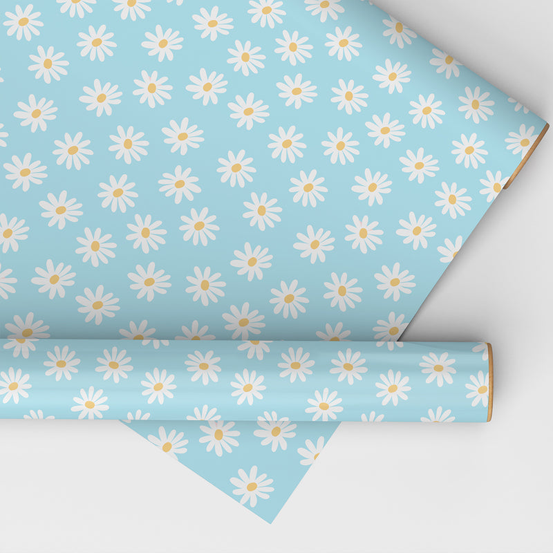 White Hand-Drawn Flowers Adorn a Pink / Blue Background Wrapping Sheet