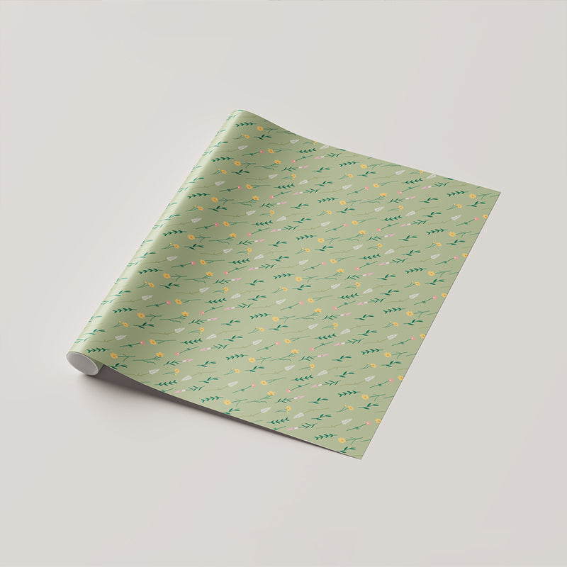 Green Background Adorned with Minimal Floral Pattern Wrapping Sheet