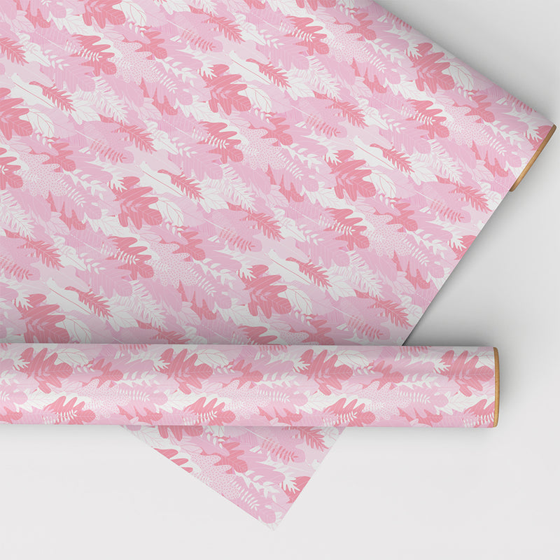 Pink Leaf Patterns on a Crisp White Wrapping Sheet