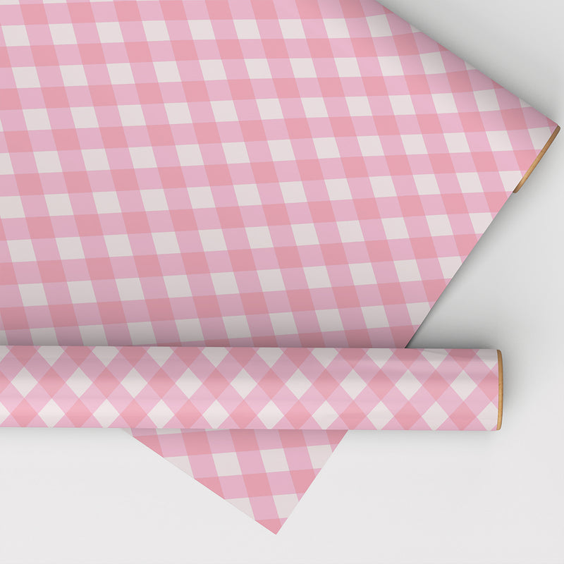 Pink Cross Checked Pattern on Creamy Beige Wrapping Sheet