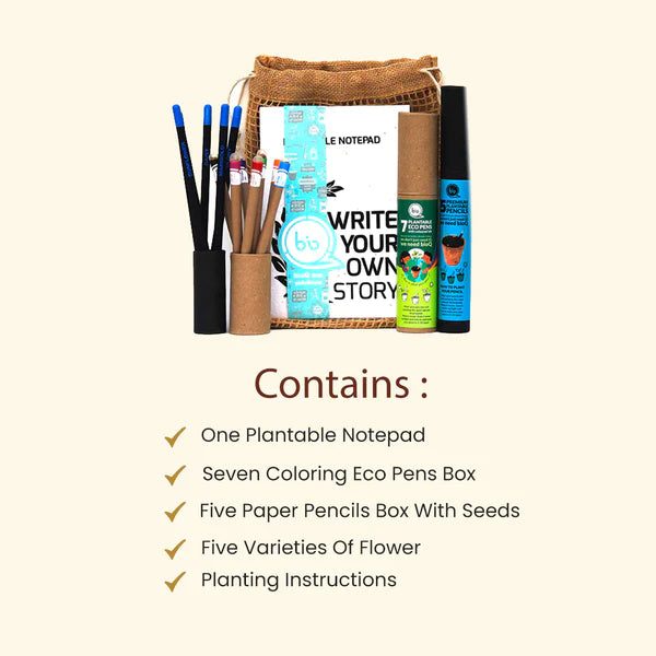 Plantable Stationary Kit | Notebook | Pens | Pencils | Pack of 18